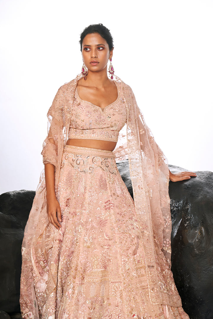 Navbhumi Hand-Embroidered Lehenga Set with Blouse and Dupatta in Rose Pink