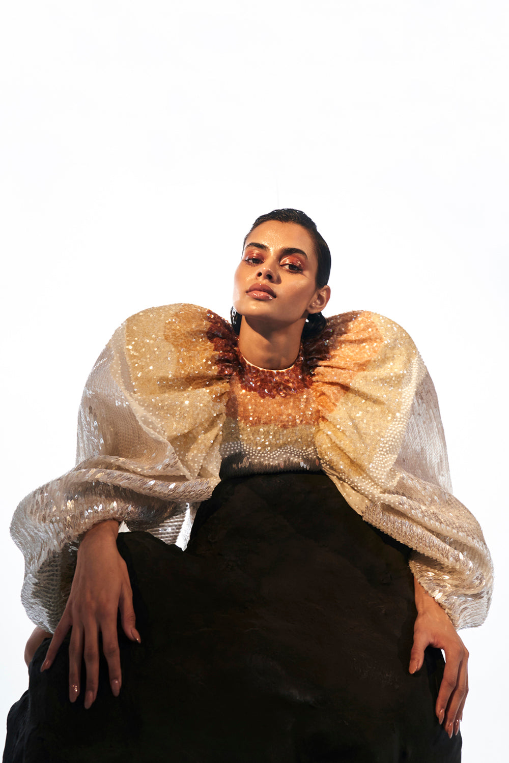 Hand-Embroidered Dress in Silver