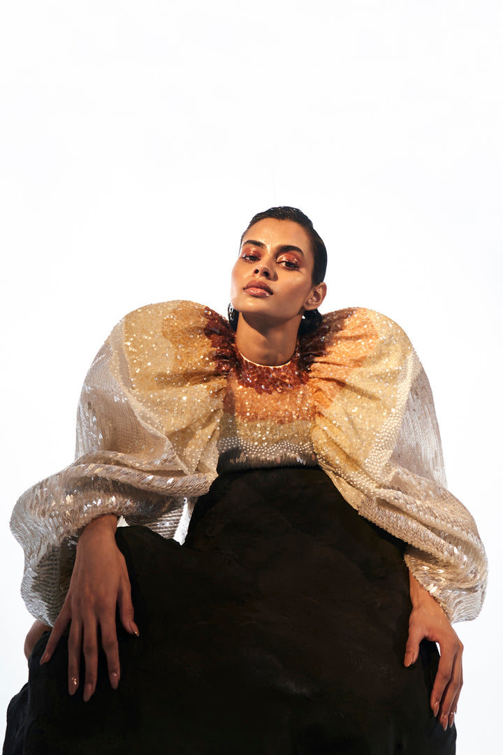 Hand-Embroidered Dress in Silver