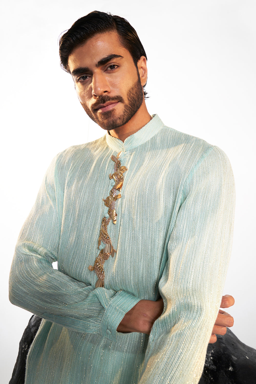 Cosmos 3D Hand-Embroidered Kurta in Aqua Teal